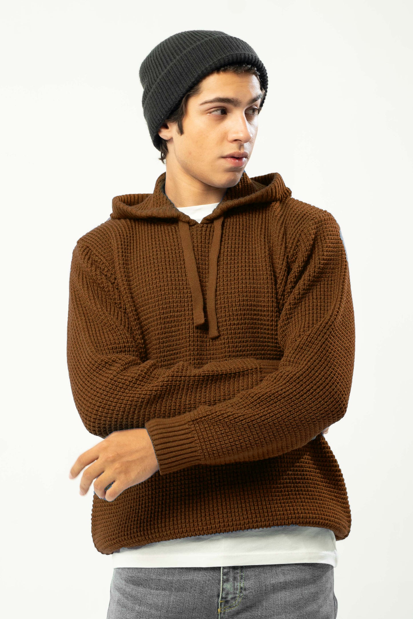 Knitted Hoodie in Chocolate