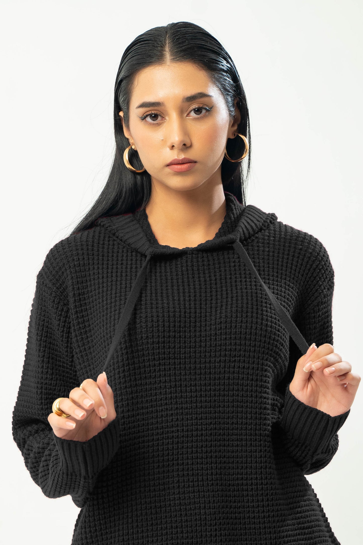 Knitted Hoodie in Black