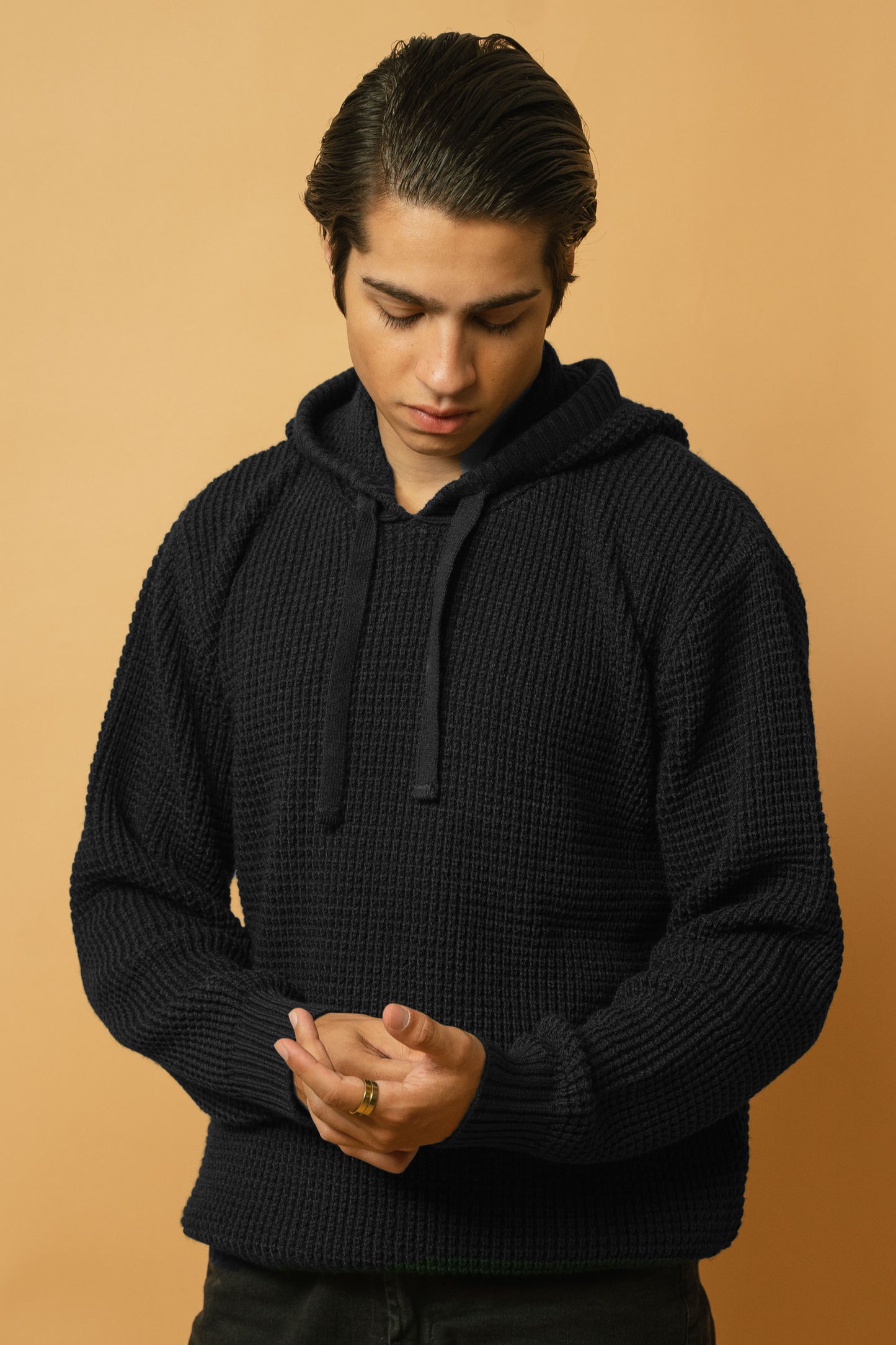 Knitted Hoodie in Black