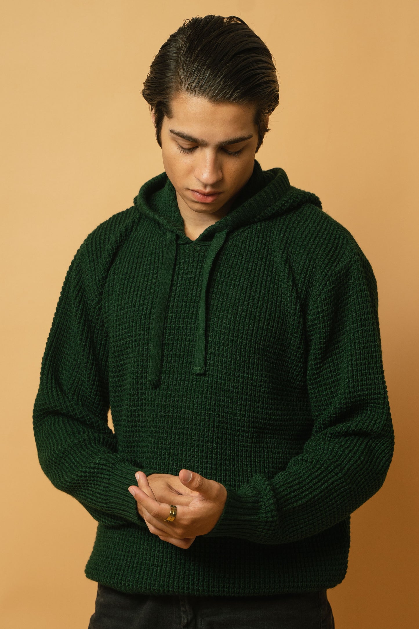 Knitted Hoodie in Bottle Green