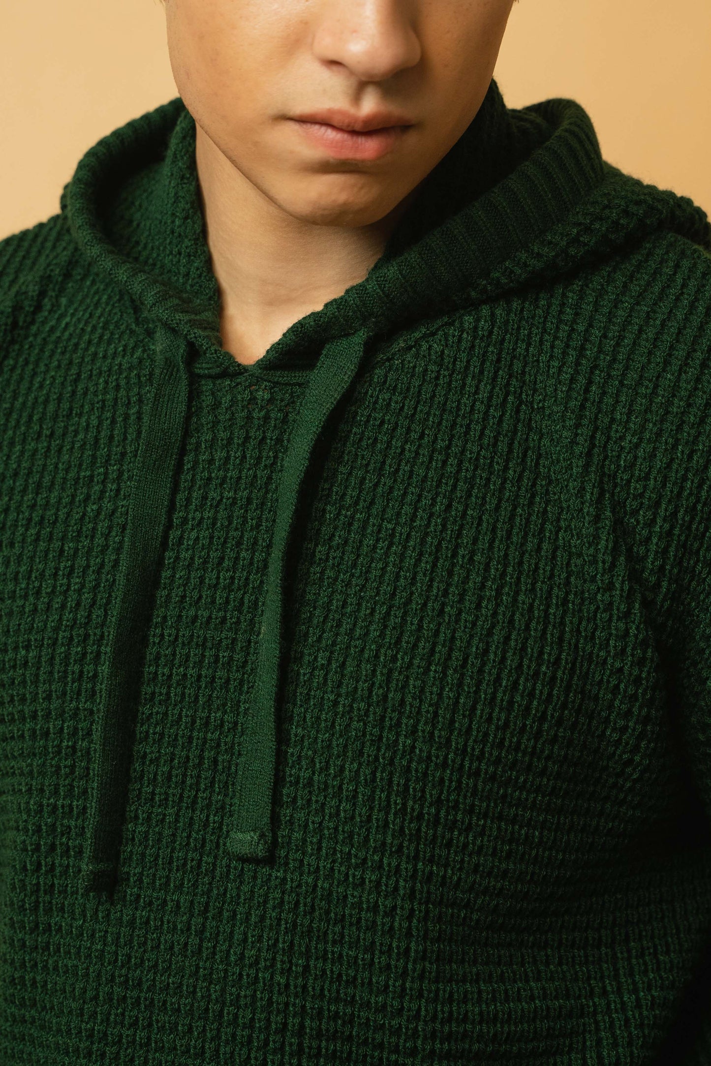 Knitted Hoodie in Bottle Green