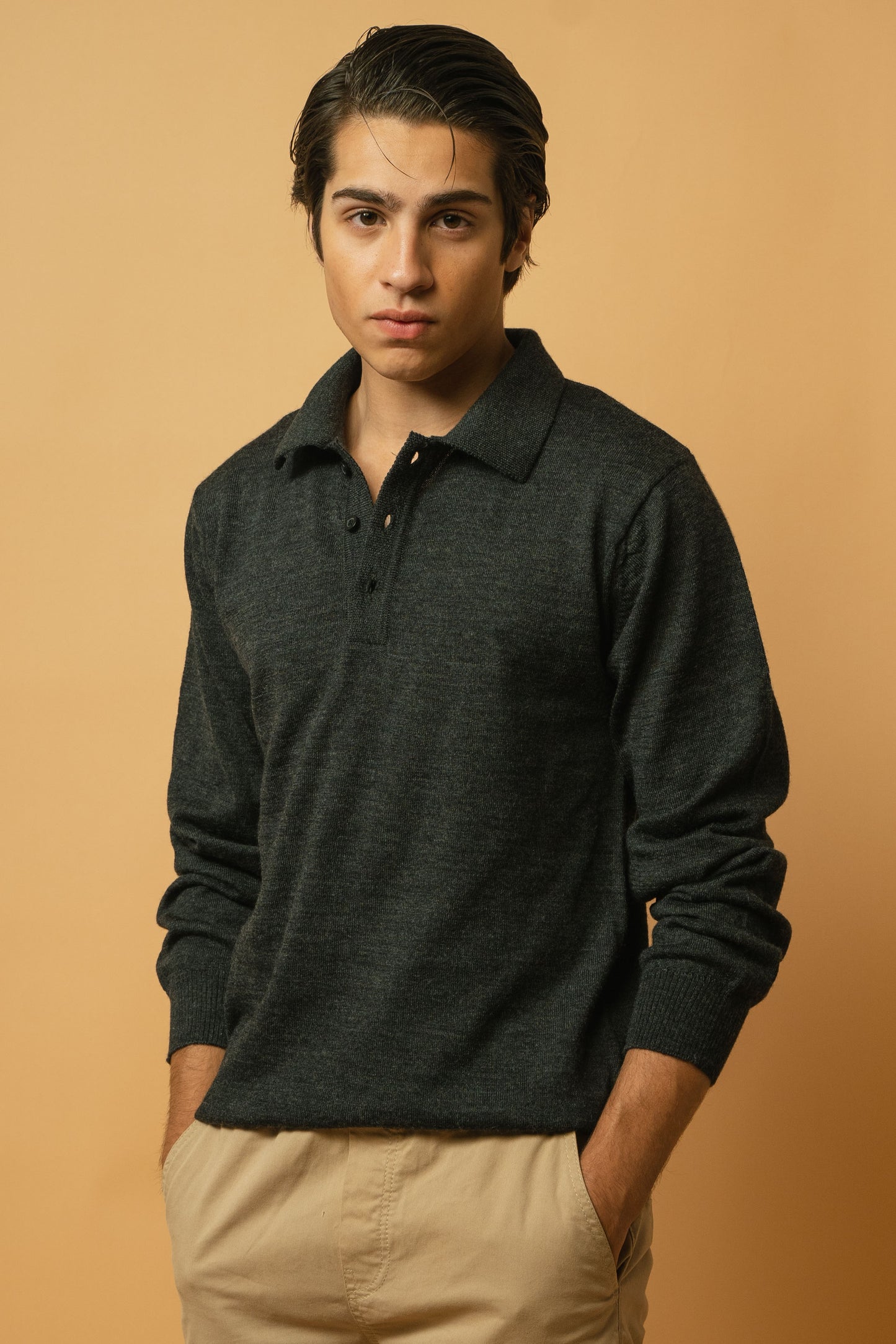 Fine-Knit Polo Sweater in Merino Blend