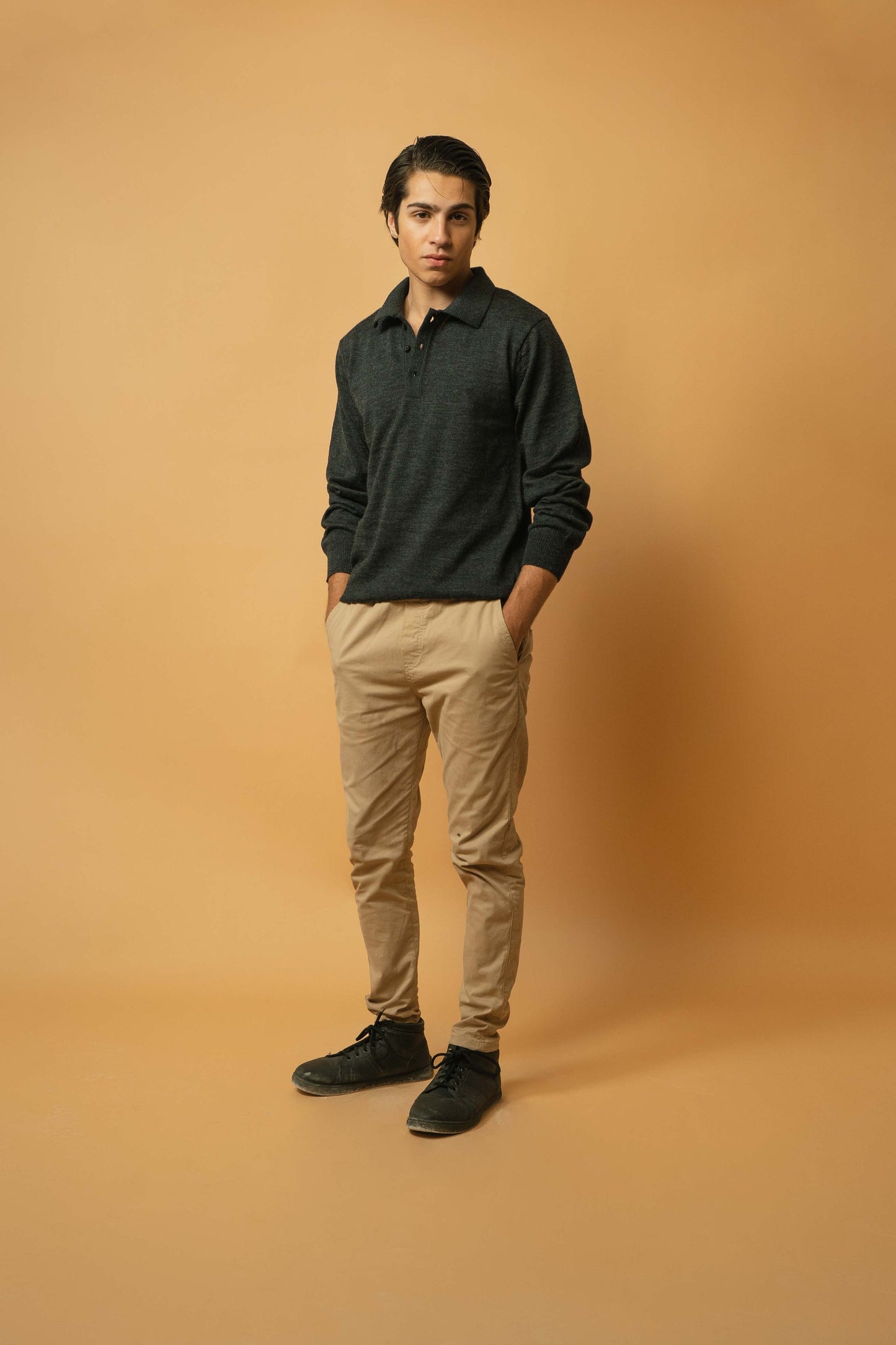 Fine-Knit Polo Sweater in Merino Blend