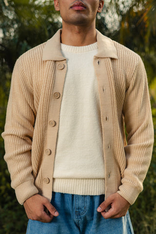 Cardigan Knitted Collared Jumper in Cream
