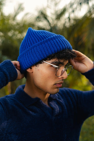Knitted Beanie in Lapis Blue