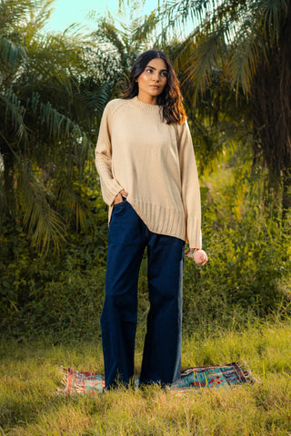 Side-Slit Knitted Jumper in Vanilla White