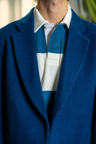 Wool Long Coat in Navy Blue