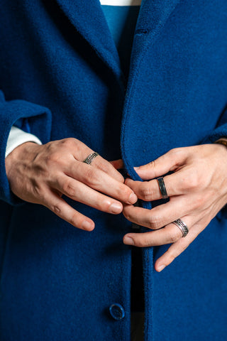 Wool Long Coat in Navy Blue