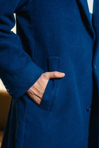 Wool Long Coat in Navy Blue