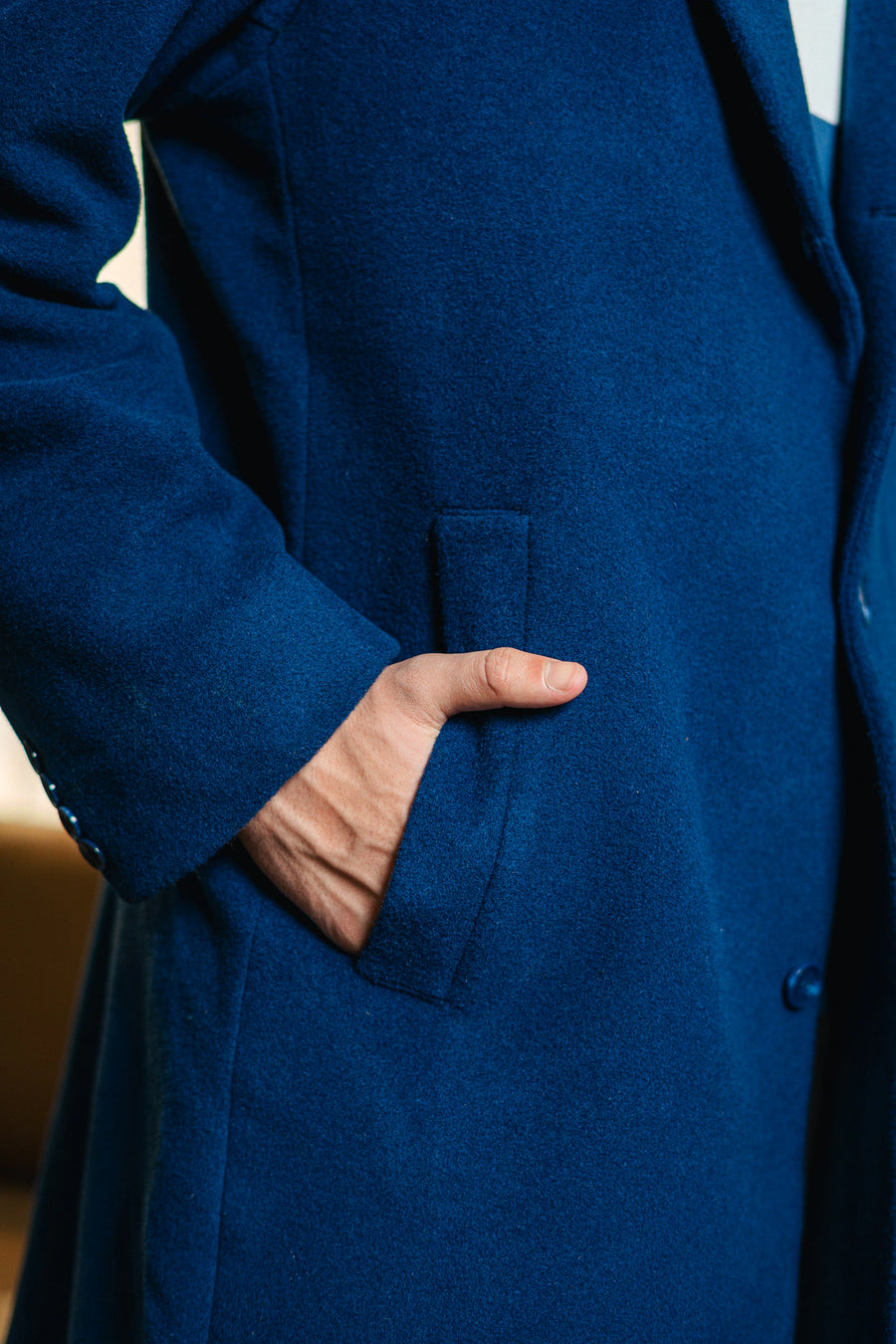 Wool Long Coat in Navy Blue