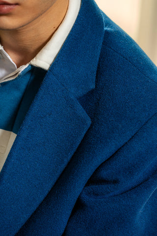 Wool Long Coat in Navy Blue