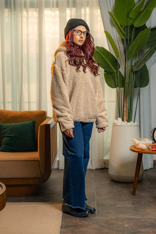 Teddy Fur Oversized Hood in Tan