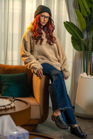 Teddy Fur Oversized Hood in Tan