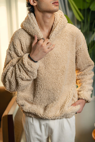 Teddy Fur Oversized Hood in Tan
