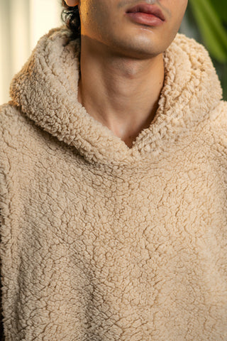 Teddy Fur Oversized Hood in Tan