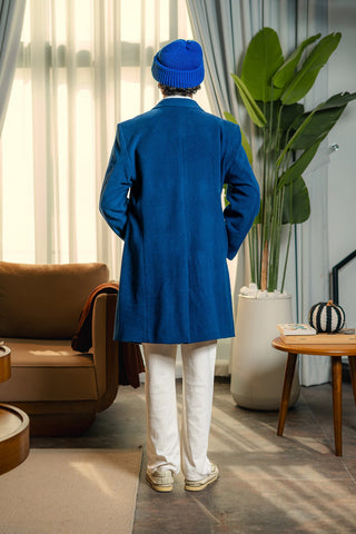 Wool Long Coat in Navy Blue