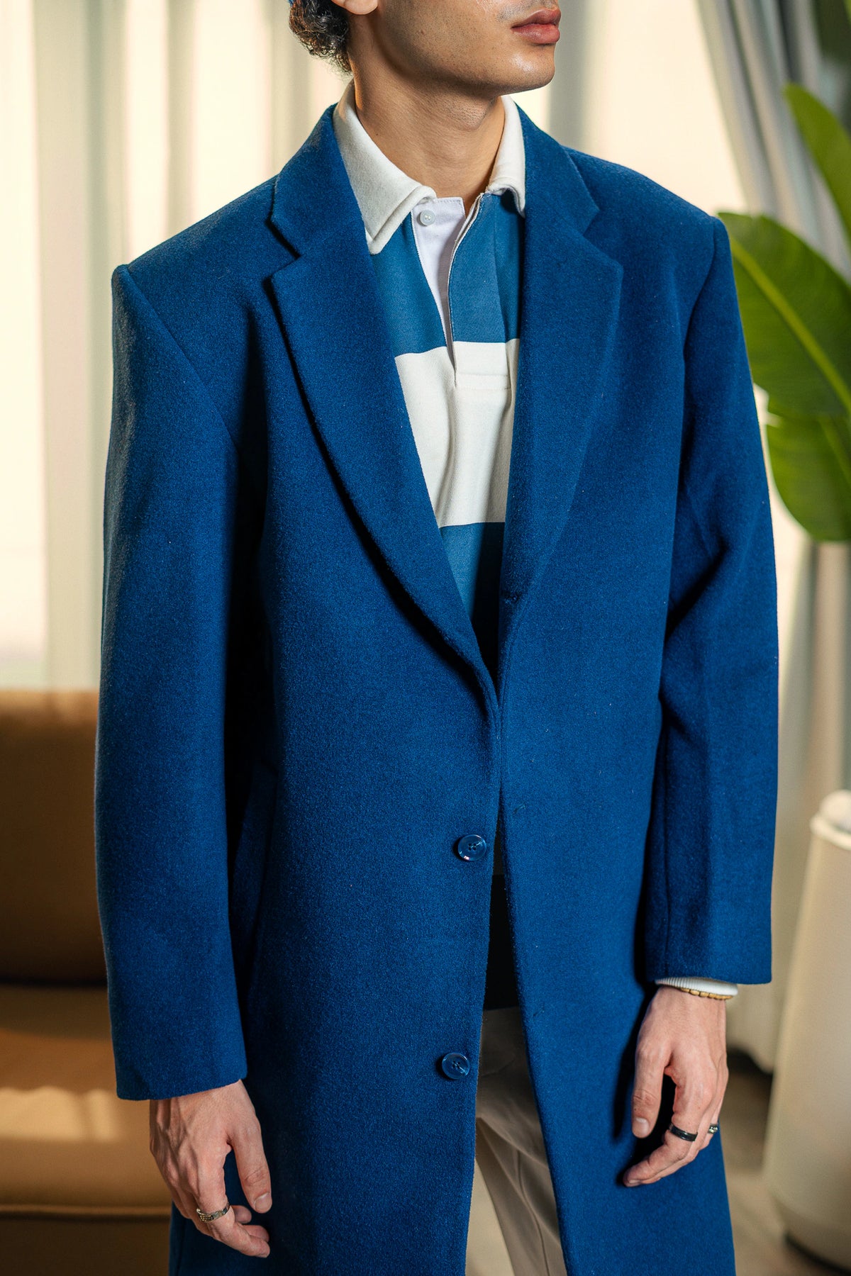 Wool Long Coat in Navy Blue LONGCOAT ATTIR-MEN