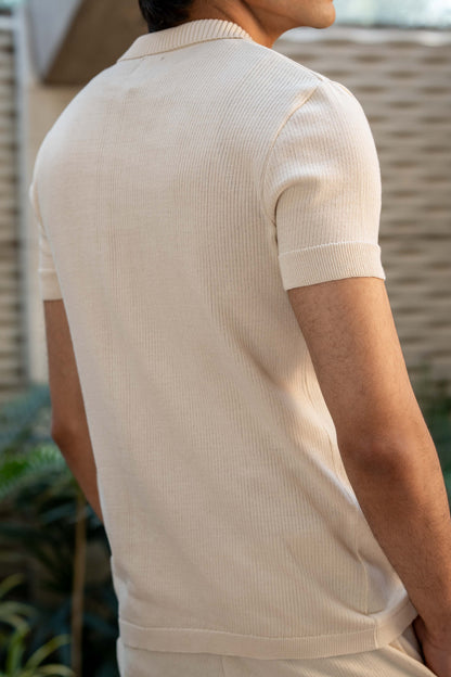 Knitted Button Through Polo in Ivory