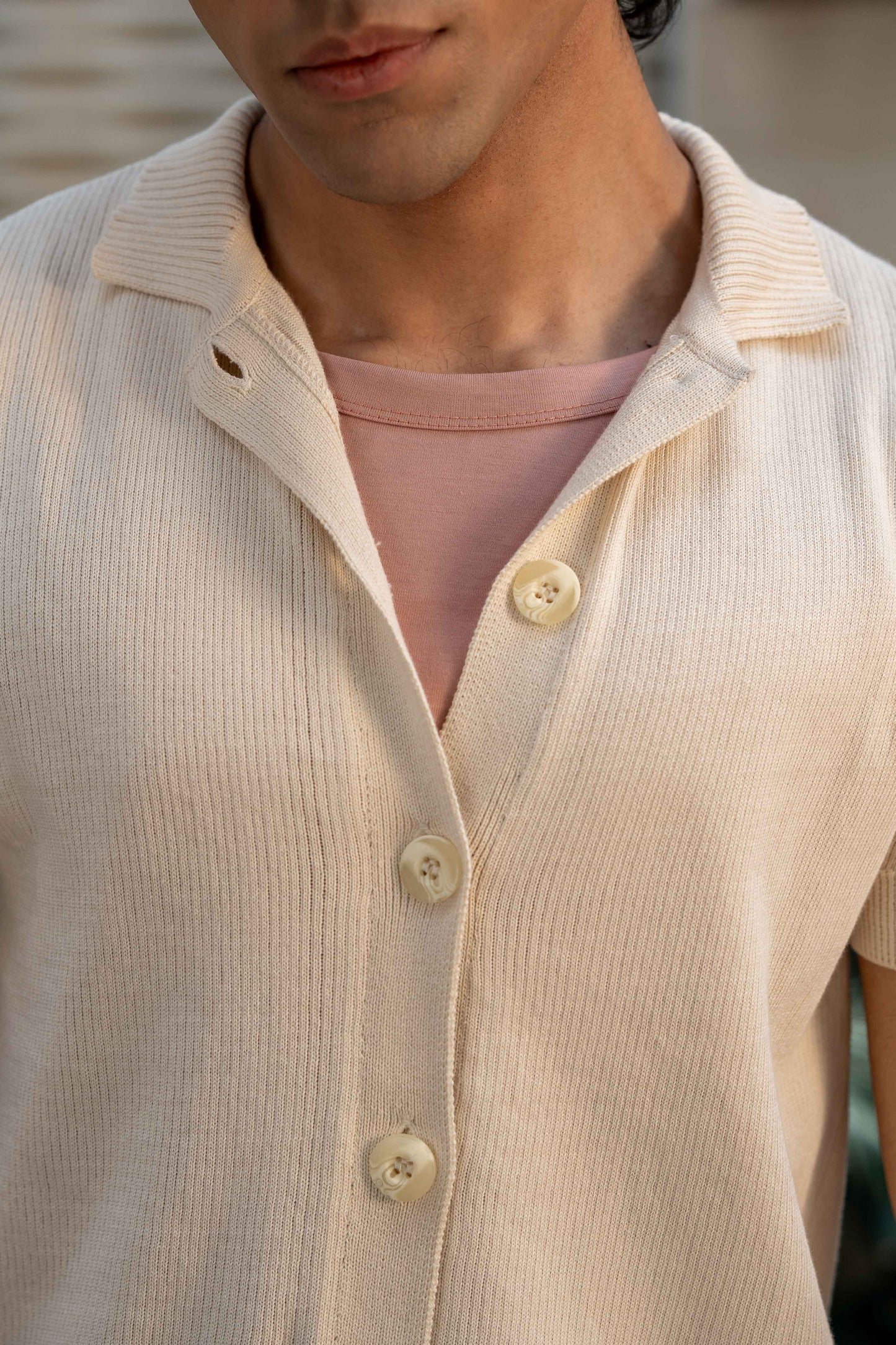 Knitted Button Through Polo in Ivory