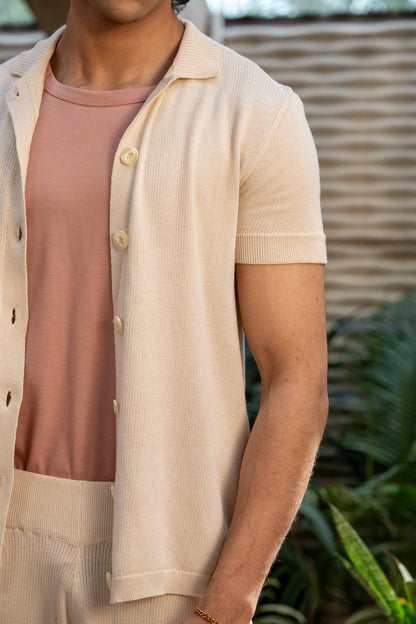 Knitted Button Through Polo in Ivory