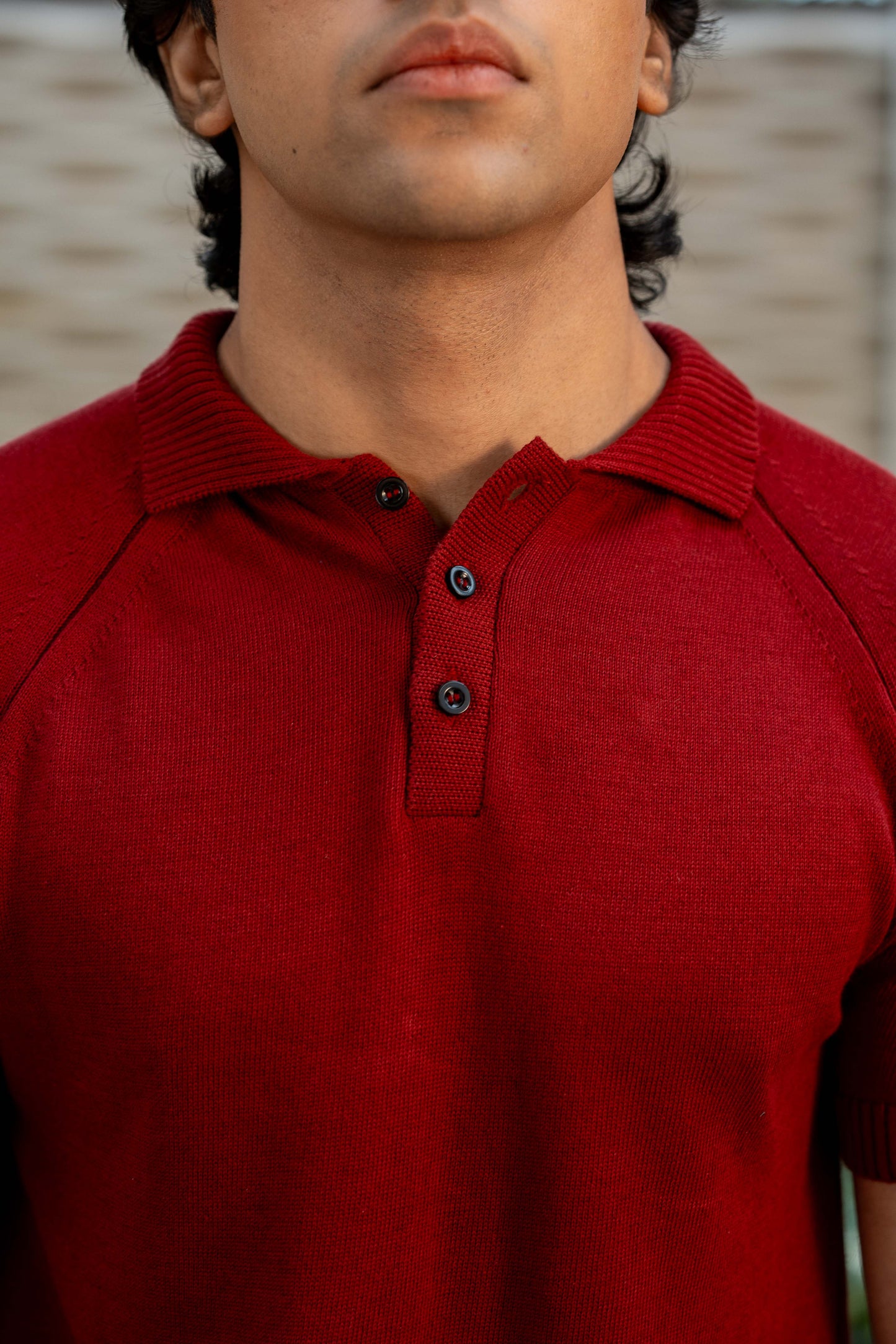 Fine-Knit Polo Shirt in Maroon