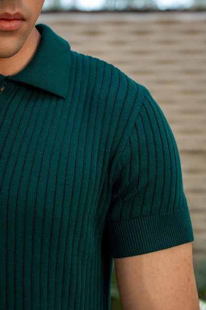 Rib-Knit Polo Shirt in Brunswick Green