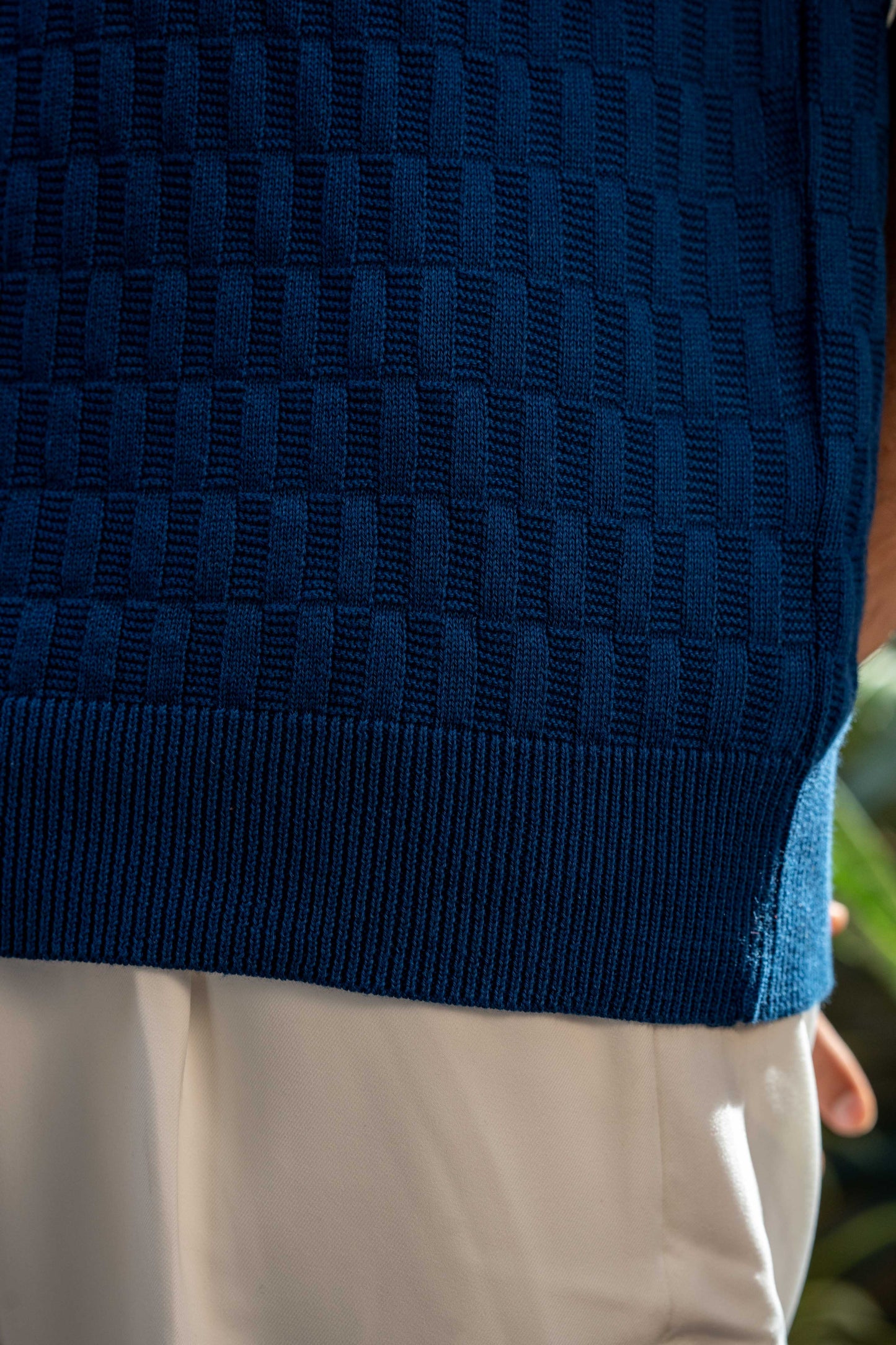 Pearl-Knit Polo Shirt in Oxford Blue