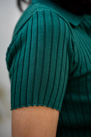 Rib-Knit Polo Top in Brunswick Green