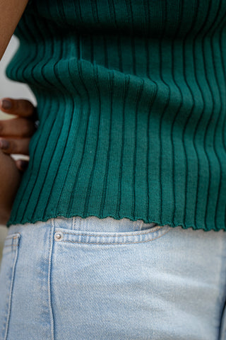 Rib-Knit Polo Top in Brunswick Green