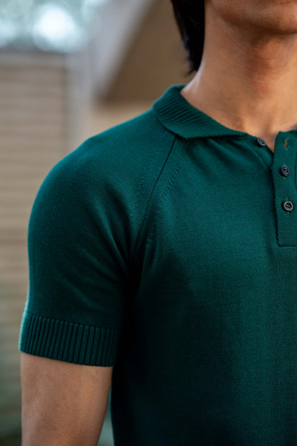 Fine-Knit Polo Shirt in Brunswick Green