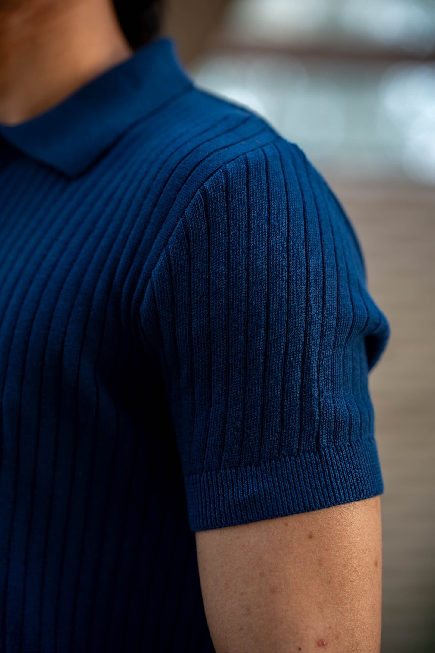 Rib-Knit Polo Shirt in Oxford Blue