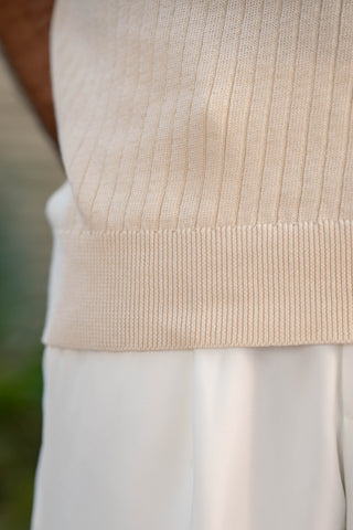 Rib-Knit Polo Shirt in Ivory