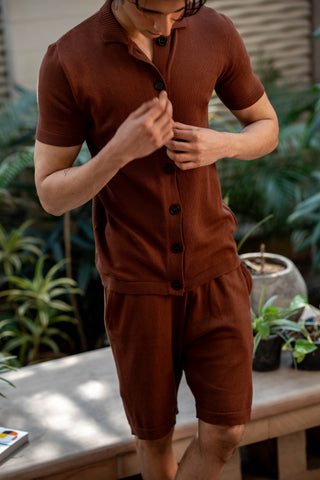 Knitted Shorts in Burnt Brown