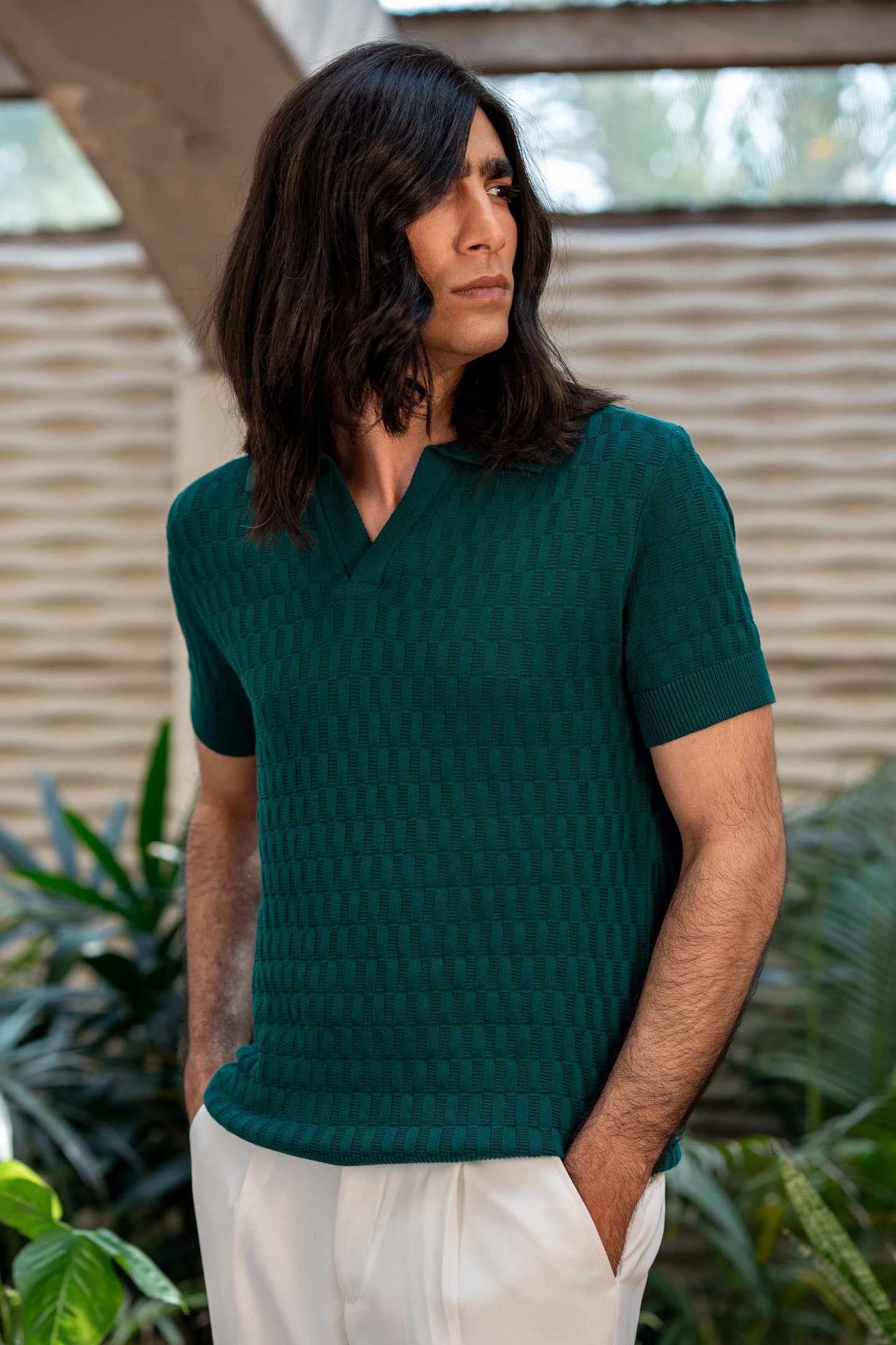 Pearl-Knit Polo Shirt in Brunswick Green