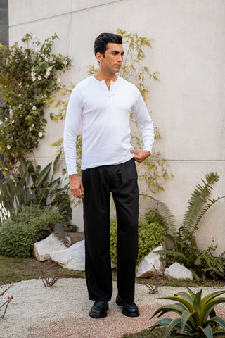 Ribbed Henley T-shirt in Salt White