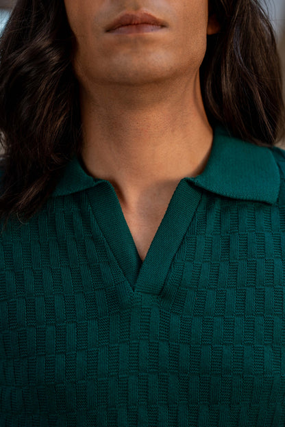 Pearl-Knit Polo Shirt in Brunswick Green