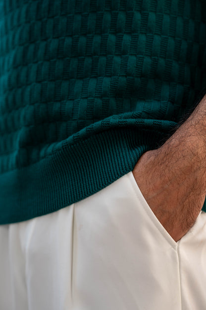 Pearl-Knit Polo Shirt in Brunswick Green