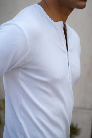 Ribbed Henley T-shirt in Salt White