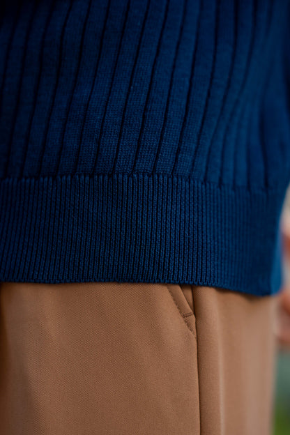 Rib-Knit Crew Neck in Oxford Blue