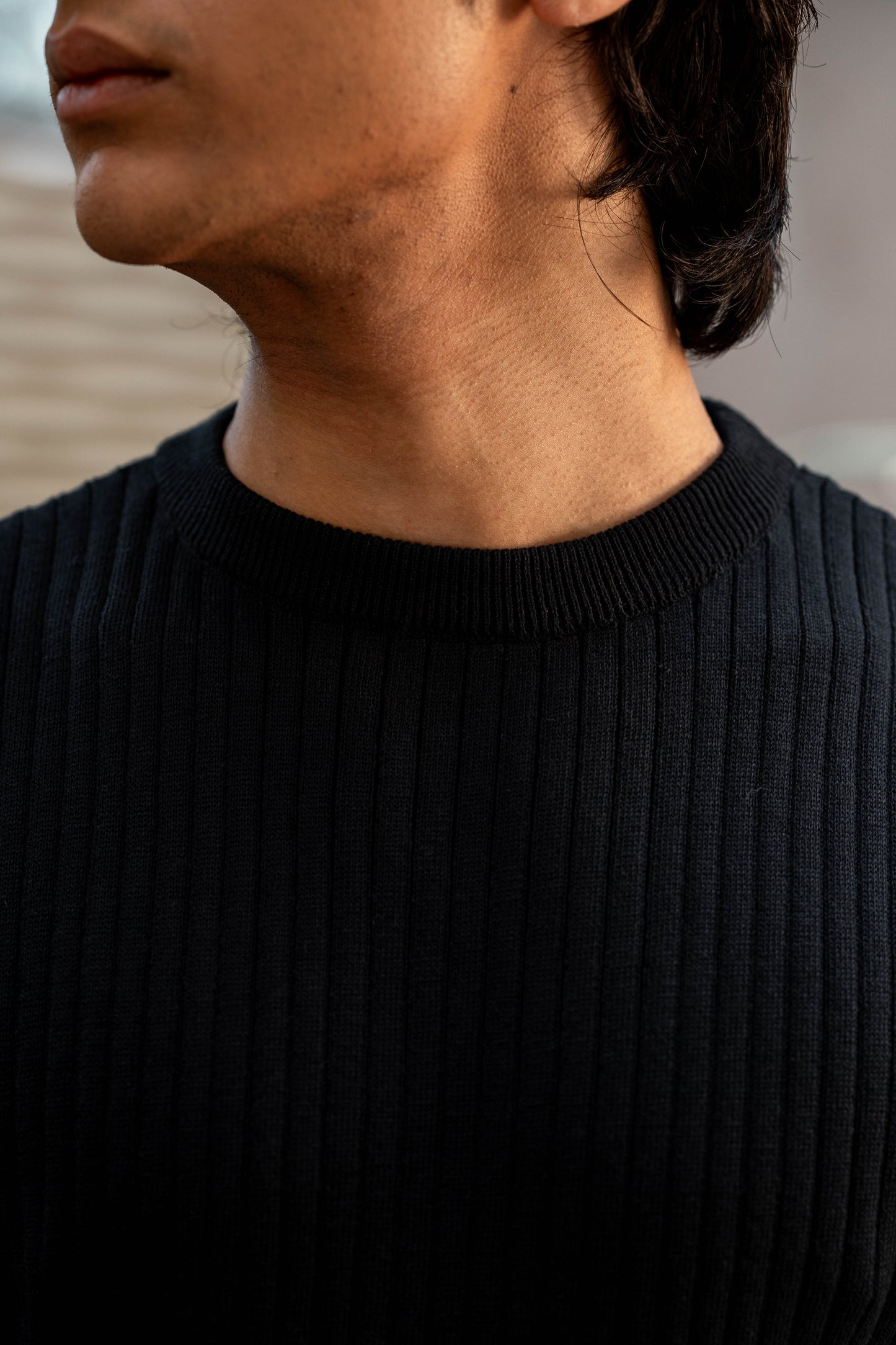 Rib-Knit Crew Neck in Black