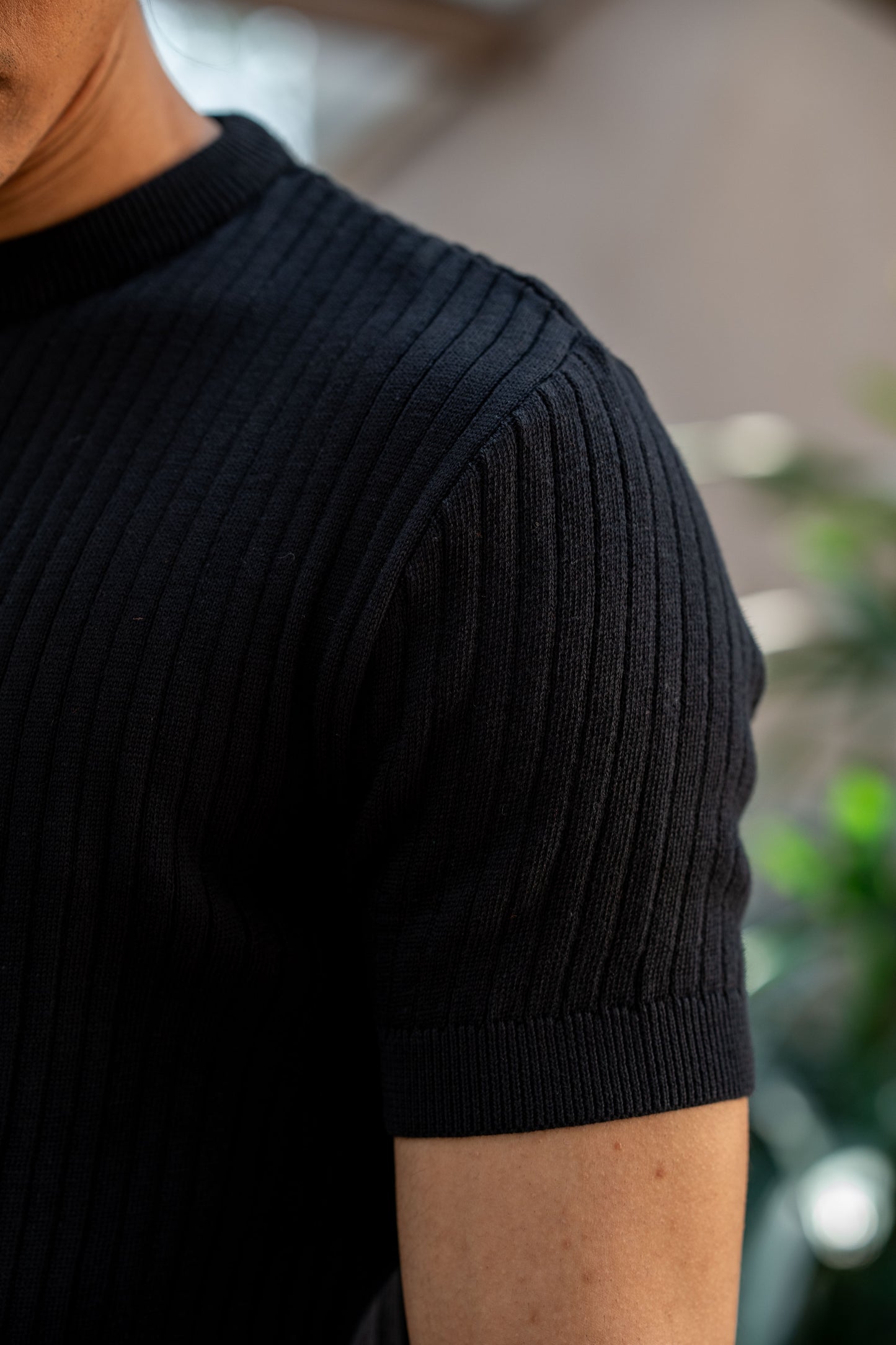 Rib-Knit Crew Neck in Black