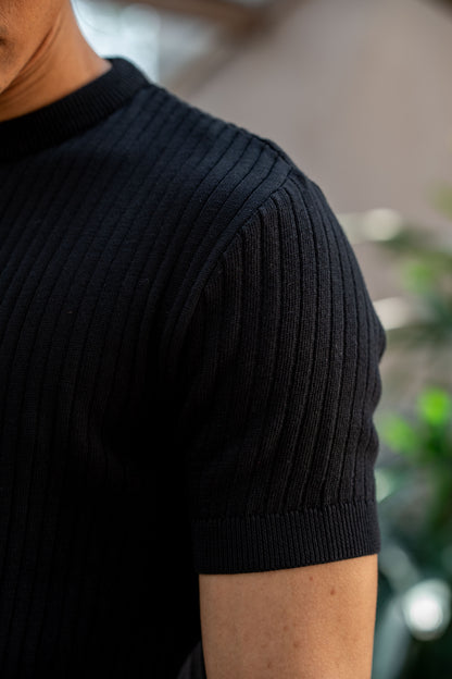 Rib-Knit Crew Neck in Black