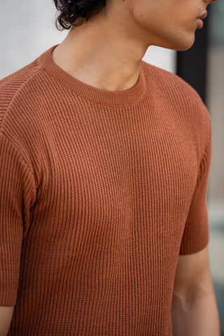 Tuck-Knit Crew Neck in Rust Orange