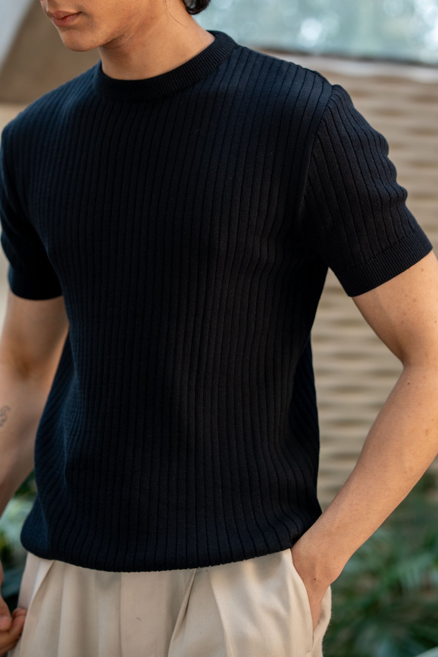 Rib-Knit Crew Neck in Black