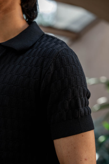 Pearl-Knit Polo Shirt in Black