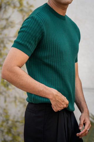 Rib-Knit Crew Neck in Brunswick Green