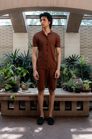 Knitted Shorts in Burnt Brown