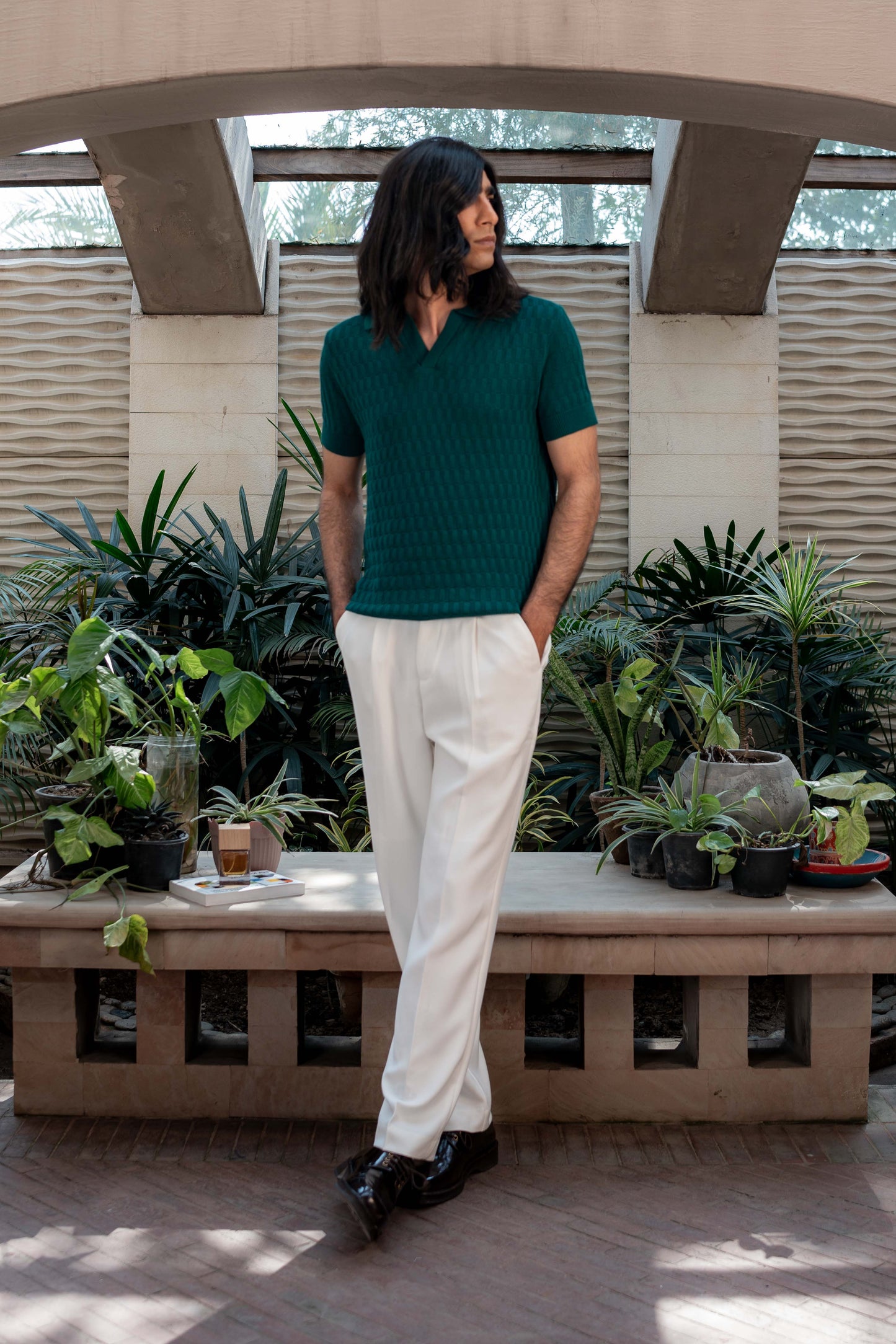 Pearl-Knit Polo Shirt in Brunswick Green