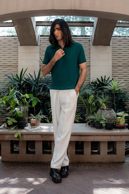 Pearl-Knit Polo Shirt in Brunswick Green