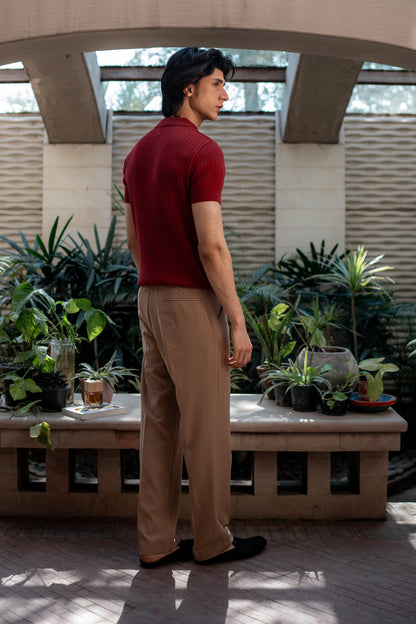 Rib-Knit Polo Shirt in Maroon
